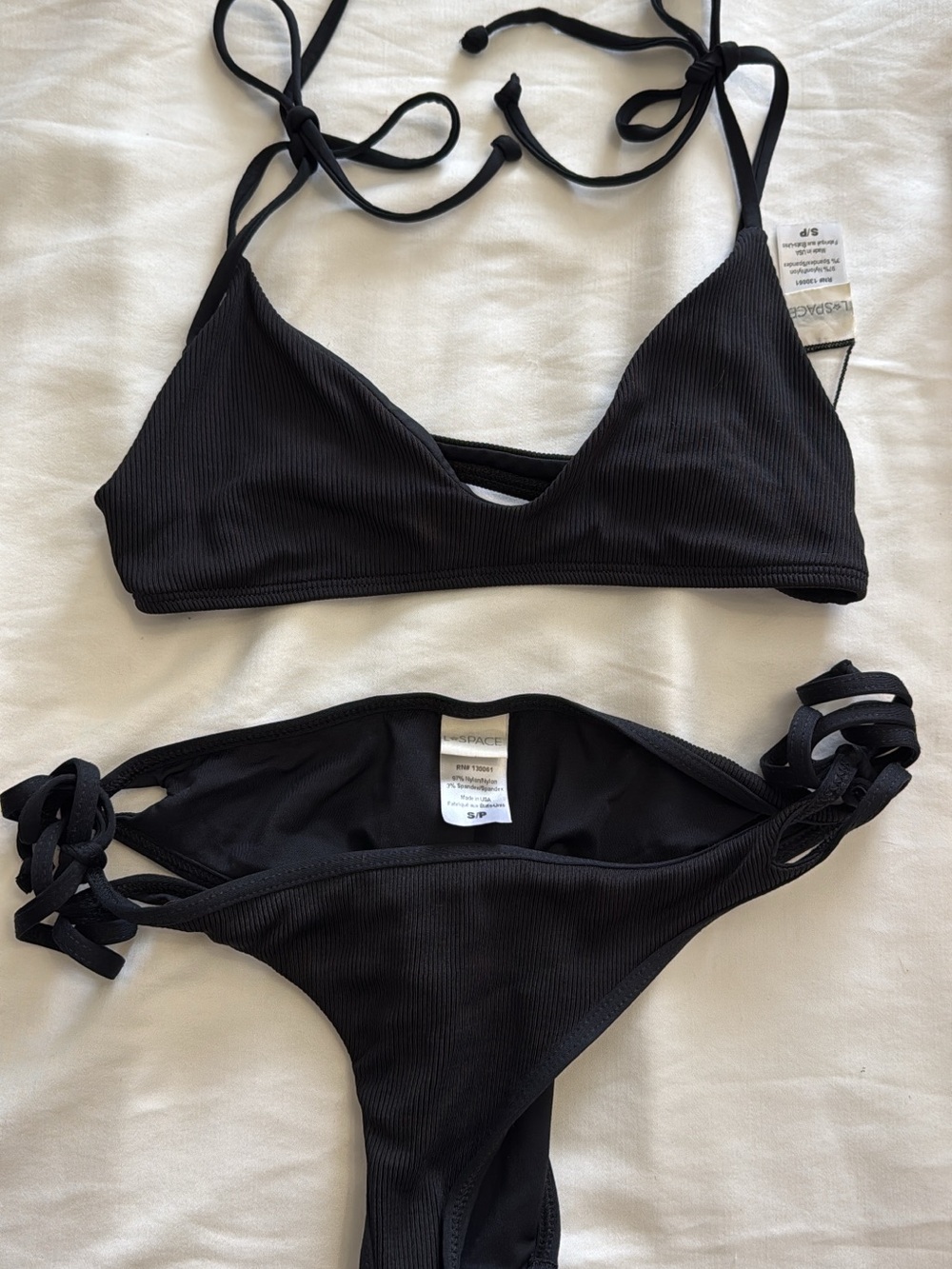 l*space Black Ribbed Triangle Bikini Set